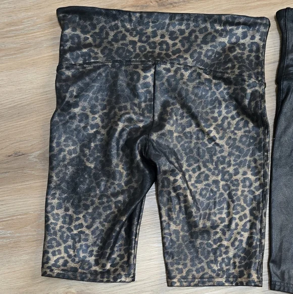 Spanx 2 Pair Black and Leopard Faux Leather Biker Shorts - Picture 6 of 15